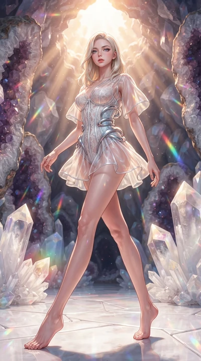 score_9, masterpiece, best quality, ultra-detailed, high-budget anime keyframe, editorial fashion photography, tasteful artistic composition, Caucasian woman. low angle full-body shot from head to toe showing her feet, filling the entire 9:16 vertica