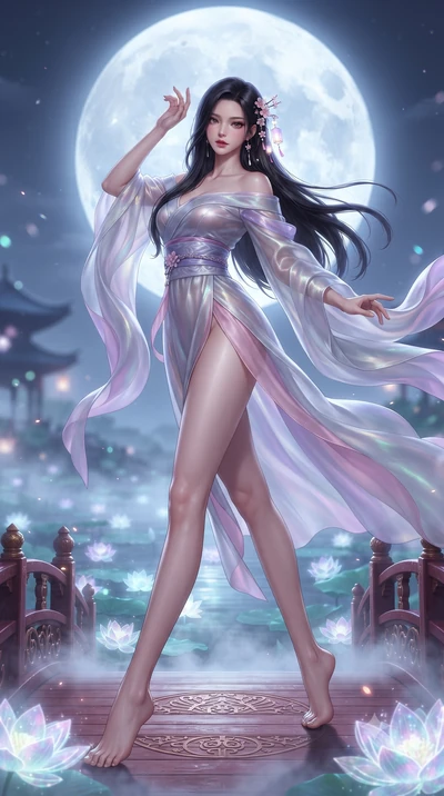 score_9, masterpiece, best quality, ultra-detailed, high-budget anime keyframe, editorial fashion photography, tasteful artistic composition, Korean woman. low angle full-body shot from head to toe showing her feet, filling the entire 9:16 vertical f