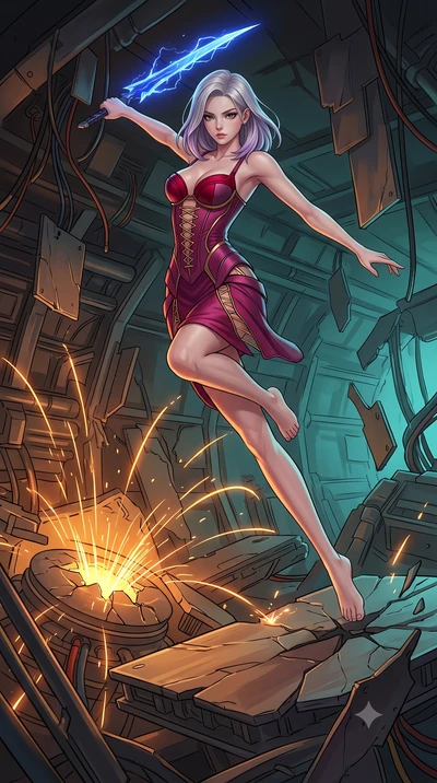 score_9, masterpiece, best quality, ultra-detailed, high-budget anime keyframe, editorial fashion photography, tasteful artistic composition, Caucasian woman, strictly human ears. low angle full-body shot from head to toe showing her feet, filling th