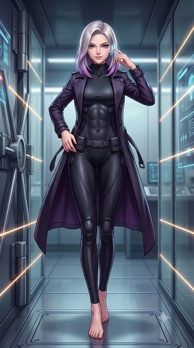 score_9, masterpiece, best quality, ultra-detailed, high-budget anime keyframe, semi-realistic 3D game render, editorial fashion photography, tasteful artistic composition, Caucasian woman. low angle full-body shot from head to toe showing her feet, 