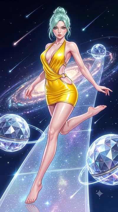 score_9, masterpiece, best quality, ultra-detailed, high-budget anime keyframe, semi-realistic 3D game render, editorial fashion photography, tasteful artistic composition, Japanese woman. low angle full-body shot from head to toe showing her feet, f