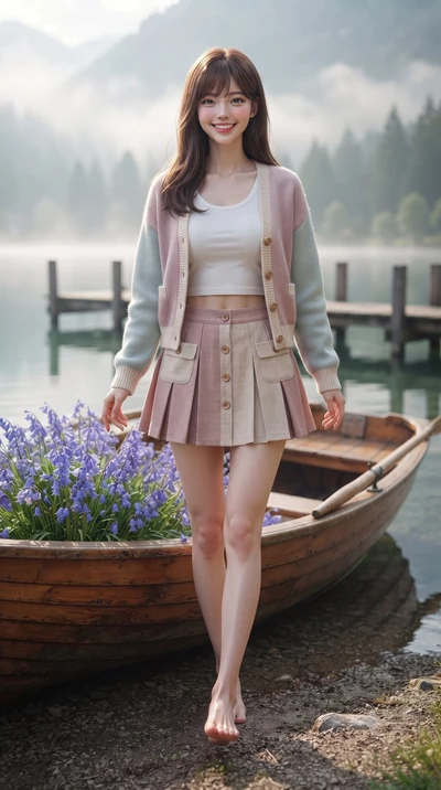 score_9, masterpiece, best quality, ultra-detailed, high-budget anime keyframe, editorial fashion photography, tasteful artistic composition, Korean woman. low angle full-body shot from head to toe showing her feet, filling the entire 9:16 vertical f