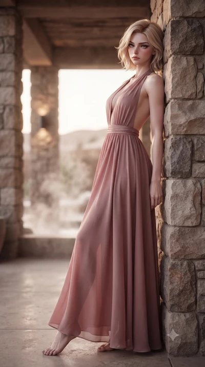 score_9, masterpiece, best quality, ultra-detailed, high-budget anime keyframe, editorial fashion photography, tasteful artistic composition, Caucasian woman. low angle full-body shot from head to toe showing her feet, filling the entire 9:16 vertica