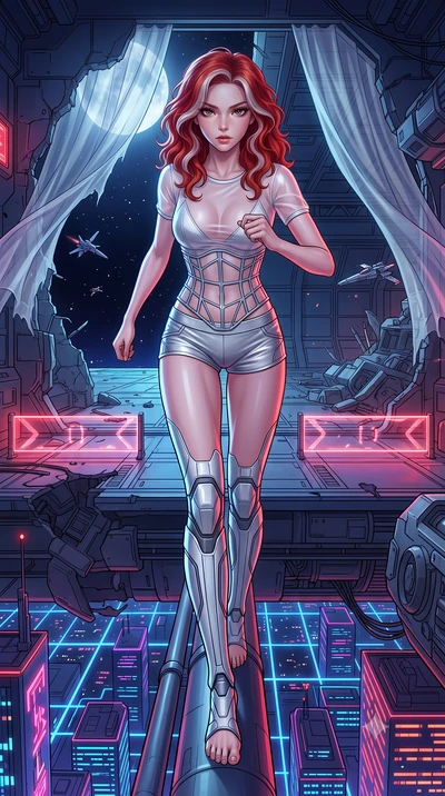 score_9, masterpiece, best quality, ultra-detailed, high-budget anime keyframe, editorial fashion photography, tasteful artistic composition, Caucasian woman, strictly human ears. low angle full-body shot from head to toe showing her feet, filling th