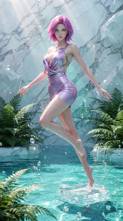 score_9, masterpiece, best quality, ultra-detailed, high-budget anime keyframe, editorial fashion photography, tasteful artistic composition, Caucasian woman. low angle full-body shot from head to toe showing her feet, filling the entire 9:16 vertica