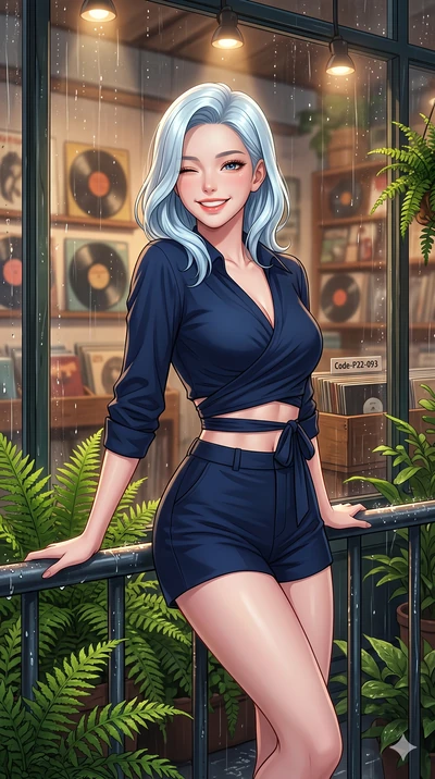 score_9, masterpiece, best quality, ultra-detailed, high-budget anime keyframe, vibrant anime aesthetic, Korean woman. close-up cowboy shot from the waist and thighs up, the character dominates the composition, filling the frame with her large presen