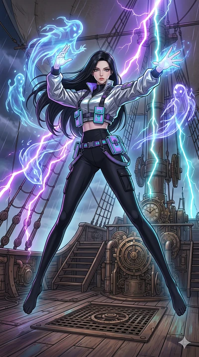 score_9, masterpiece, best quality, ultra-detailed, high-budget anime movie keyframe, cinematic anime lighting, intricate line art, Japanese woman. Dynamic full-body shot stretching the vertical silhouette across the 9:16 frame. summoning mystical sp