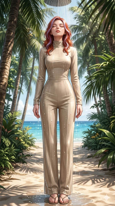 score_9, masterpiece, best quality, ultra-detailed, high-budget anime keyframe, editorial fashion photography, tasteful artistic composition, Caucasian woman, strictly human ears. low angle full-body shot from head to toe showing her feet, filling th