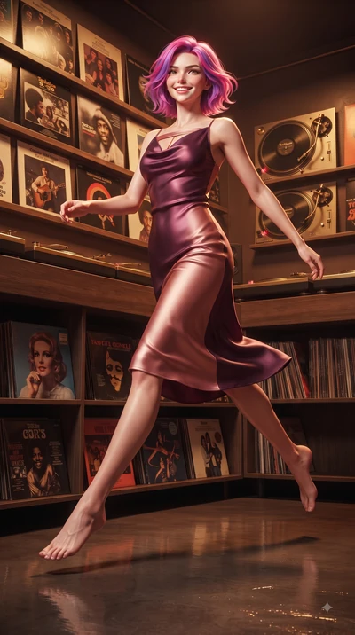 score_9, masterpiece, best quality, ultra-detailed, high-budget anime keyframe, editorial fashion photography, tasteful artistic composition, Caucasian woman. low angle full-body shot from head to toe showing her feet, filling the entire 9:16 vertica