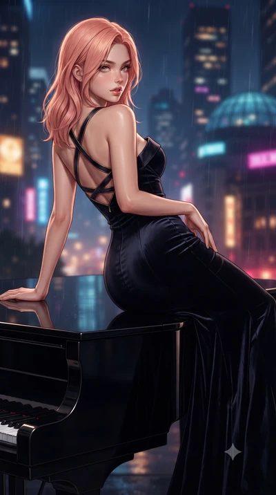 score_9, masterpiece, best quality, ultra-detailed, high-budget anime keyframe, editorial fashion photography, tasteful artistic composition, Japanese woman. close-up cowboy shot from the waist and thighs up, the character dominates the composition, 