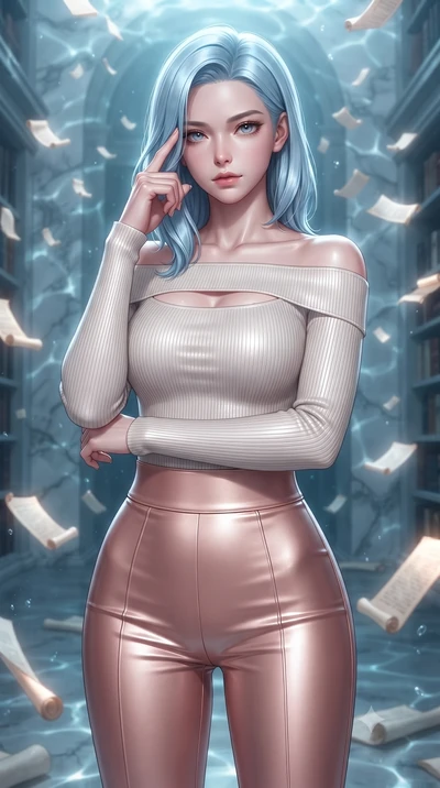 score_9, masterpiece, best quality, ultra-detailed, high-budget anime keyframe, editorial fashion photography, tasteful artistic composition, Korean woman. close-up cowboy shot from the waist and thighs up, the character dominates the composition, fi