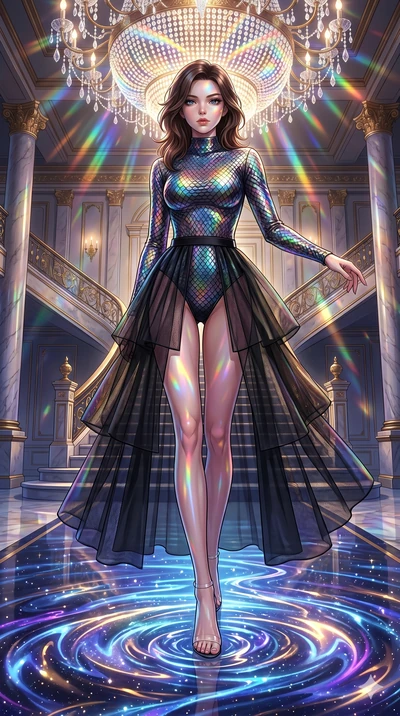 score_9, masterpiece, best quality, ultra-detailed, high-budget anime keyframe, editorial fashion photography, tasteful artistic composition, Korean woman. low angle full-body shot from head to toe showing her feet, filling the entire 9:16 vertical f