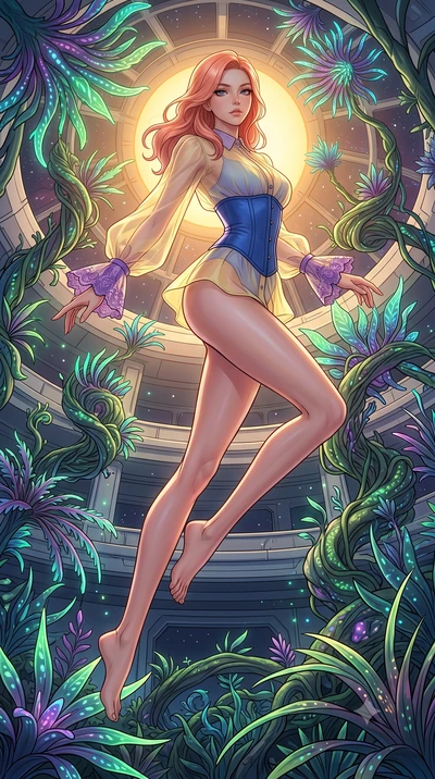 score_9, masterpiece, best quality, ultra-detailed, high-budget anime keyframe, editorial fashion photography, tasteful artistic composition, Japanese woman. low angle full-body shot from head to toe showing her feet, filling the entire 9:16 vertical