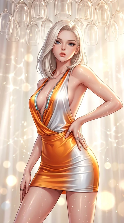 score_9, masterpiece, best quality, ultra-detailed, high-budget anime keyframe, semi-realistic 3D game render, editorial fashion photography, tasteful artistic composition, Caucasian woman. close-up cowboy shot from the waist and thighs up, the chara