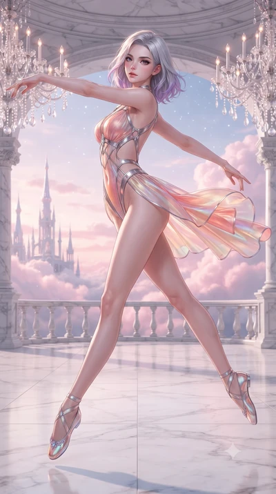 score_9, masterpiece, best quality, ultra-detailed, high-budget anime keyframe, editorial fashion photography, tasteful artistic composition, Caucasian woman. low angle full-body shot from head to toe showing her feet, filling the entire 9:16 vertica