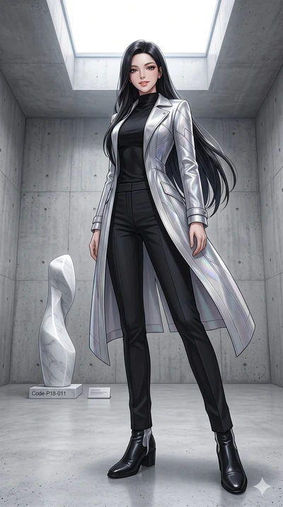 score_9, masterpiece, best quality, ultra-detailed, high-budget anime keyframe, editorial fashion photography, tasteful artistic composition, Korean woman. low angle full-body shot from head to toe showing her feet, filling the entire 9:16 vertical f
