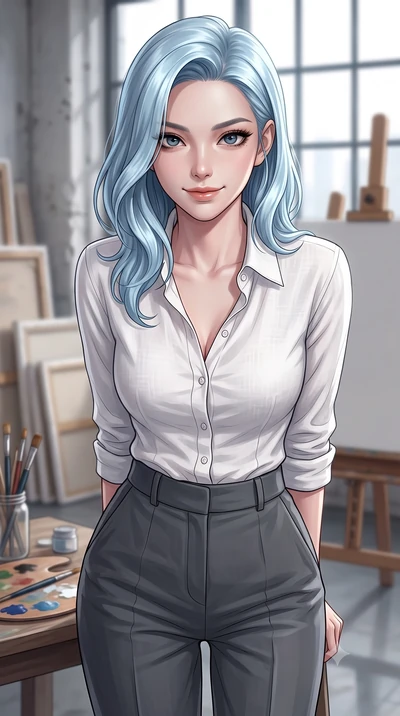 score_9, masterpiece, best quality, ultra-detailed, high-budget anime keyframe, editorial fashion photography, tasteful artistic composition, Korean woman woman. close-up cowboy shot from the waist and thighs up, the character dominates the compositi