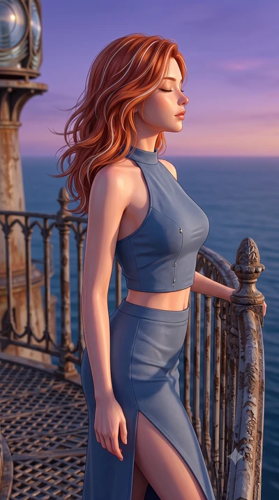 score_9, masterpiece, best quality, ultra-detailed, high-budget anime keyframe, editorial fashion photography, tasteful artistic composition, Caucasian woman woman. close-up cowboy shot from the waist and thighs up, the character dominates the compos