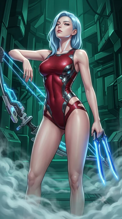 score_9, masterpiece, best quality, ultra-detailed, high-budget anime keyframe, semi-realistic 3D game render, editorial fashion photography, tasteful artistic composition, Korean woman. close-up cowboy shot from the waist and thighs up, the characte