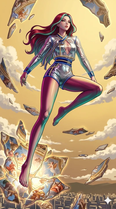 score_9, masterpiece, best quality, ultra-detailed, high-budget anime keyframe, Caucasian woman, strictly human ears. low angle full-body shot filling the entire 9:16 frame with her statuesque presence, stretching the vertical silhouette. propelling 