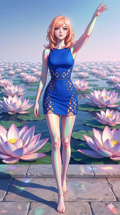 score_9, masterpiece, best quality, ultra-detailed, high-budget anime keyframe, editorial fashion photography, tasteful artistic composition, Japanese woman. low angle full-body shot from head to toe showing her feet, filling the entire 9:16 vertical