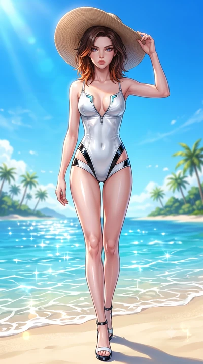 score_9, masterpiece, best quality, ultra-detailed, high-budget anime keyframe, semi-realistic 3D game render, editorial fashion photography, tasteful artistic composition, Korean woman. low angle full-body shot from head to toe showing her feet, fil
