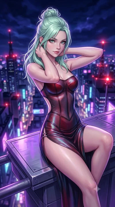 score_9, masterpiece, best quality, ultra-detailed, high-budget anime keyframe, semi-realistic 3D game render, editorial fashion photography, tasteful artistic composition, Japanese woman. close-up cowboy shot from the waist and thighs up, the charac
