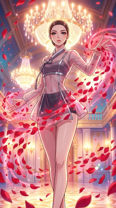 score_9, masterpiece, best quality, ultra-detailed, High-budget Anime Keyframe, beautiful Caucasian anime girl (strictly human ears). Upper body close-up from the thighs up, character filling the screen for maximum presence. Summoning a storm of red 