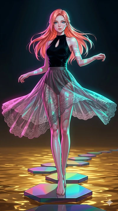 score_9, masterpiece, best quality, ultra-detailed, high-budget anime keyframe, editorial fashion photography, tasteful artistic composition, Japanese woman. low angle full-body shot from head to toe showing her feet, filling the entire 9:16 vertical