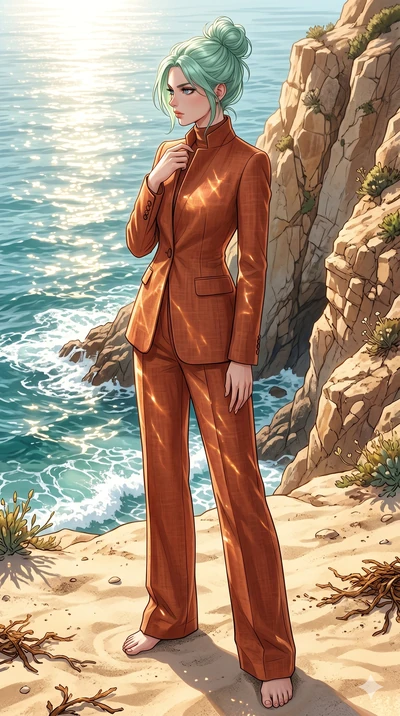 score_9, masterpiece, best quality, ultra-detailed, high-budget anime keyframe, editorial fashion photography, tasteful artistic composition, Japanese woman. low angle full-body shot from head to toe showing her feet, filling the entire 9:16 vertical
