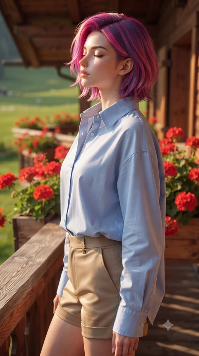 score_9, masterpiece, best quality, ultra-detailed, high-budget anime keyframe, editorial fashion photography, tasteful artistic composition, Caucasian woman woman. close-up cowboy shot from the waist and thighs up, the character dominates the compos