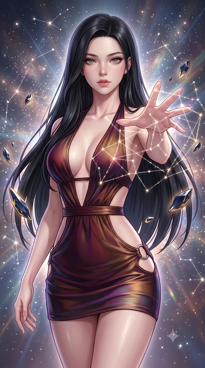 score_9, masterpiece, best quality, ultra-detailed, high-budget anime keyframe, editorial fashion photography, tasteful artistic composition, Korean woman. close-up cowboy shot from the waist and thighs up, the character dominates the composition, fi