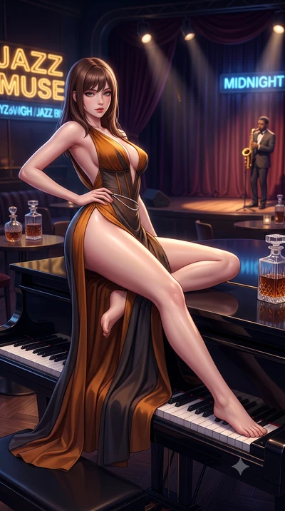 score_9, masterpiece, best quality, ultra-detailed, high-budget anime keyframe, semi-realistic 3D game render, editorial fashion photography, tasteful artistic composition, Korean woman. low angle full-body shot from head to toe showing her feet, fil