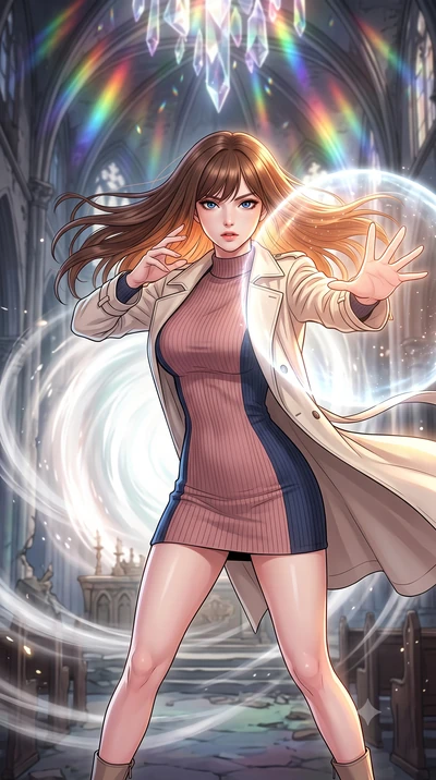 score_9, masterpiece, best quality, ultra-detailed, high-budget anime keyframe, clean line-art, cel-shading, Korean woman. close-up cowboy shot from the waist and thighs up, the character dominates the composition, filling the frame with her large pr