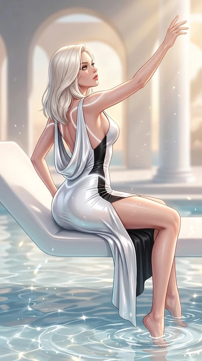 score_9, masterpiece, best quality, ultra-detailed, high-budget anime keyframe, semi-realistic 3D game render, editorial fashion photography, tasteful artistic composition, Caucasian woman. close-up cowboy shot from the waist and thighs up, the chara
