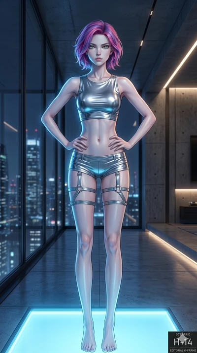 score_9, masterpiece, best quality, ultra-detailed, high-budget anime keyframe, editorial fashion photography, tasteful artistic composition, Caucasian woman, strictly human ears. cowboy shot from the thighs up, character and outfit filling the frame