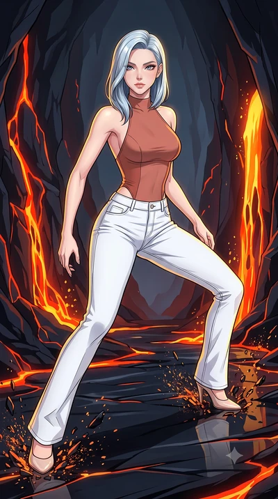 score_9, masterpiece, best quality, ultra-detailed, high-budget anime keyframe, clean line-art, cel-shading, Korean woman. low angle full-body shot from head to toe showing her feet, filling the entire 9:16 vertical frame with her statuesque presence