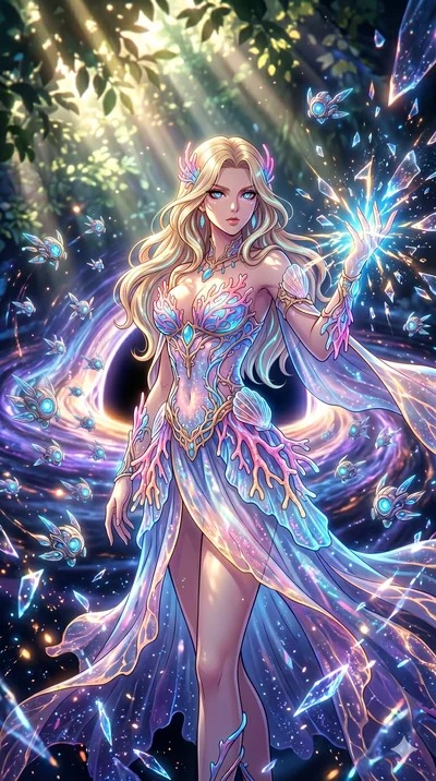score_9, masterpiece, best quality, ultra-detailed, Set A: High-budget Anime Keyframe, Caucasian (human ears) woman. Upper body close-up from the thighs up, character filling the screen for maximum presence. Theme: Historical Remix. shattering the fa