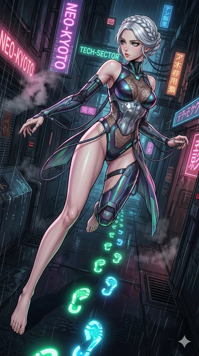 score_9, masterpiece, best quality, ultra-detailed, high-budget anime movie keyframe, cinematic anime lighting, intricate line art, Japanese woman. Extreme high angle shot as she leaps towards the camera, filling the frame. looking back at her own fo