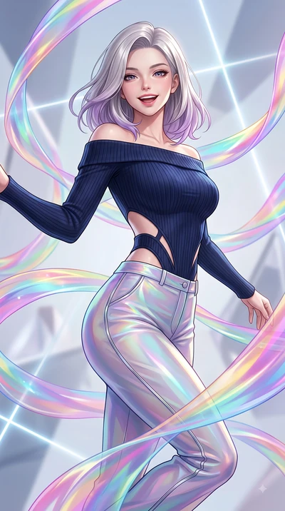 score_9, masterpiece, best quality, ultra-detailed, high-budget anime keyframe, editorial fashion photography, tasteful artistic composition, Caucasian woman. close-up cowboy shot from the waist and thighs up, the character dominates the composition,