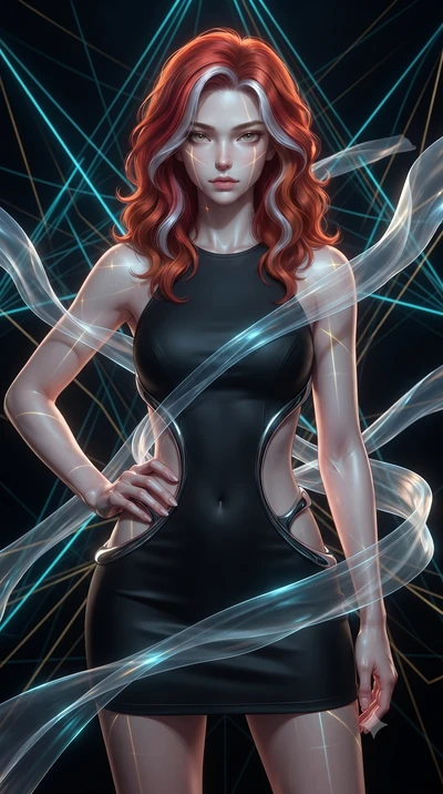 score_9, masterpiece, best quality, ultra-detailed, high-budget anime keyframe, editorial fashion photography, tasteful artistic composition, Caucasian woman. close-up cowboy shot from the waist and thighs up, the character dominates the composition,