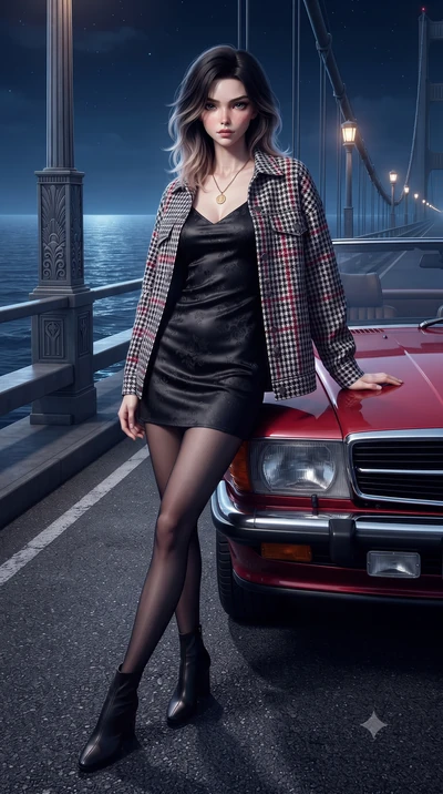 score_9, masterpiece, best quality, ultra-detailed, high-budget anime keyframe, editorial fashion photography, tasteful artistic composition, Korean woman. low angle full-body shot from head to toe showing her feet, filling the entire 9:16 vertical f