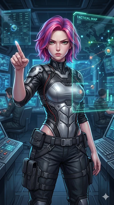 score_9, masterpiece, best quality, ultra-detailed, high-budget anime keyframe, semi-realistic 3D game render, Caucasian woman, strictly human ears. Upper body close-up from the thighs up, character filling the screen for maximum presence. Inside a s