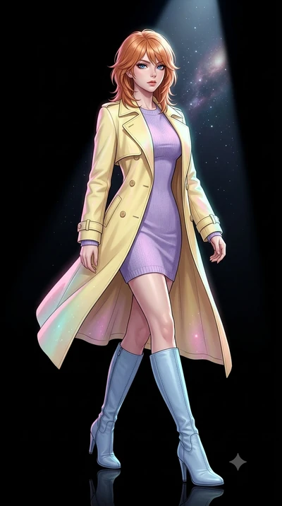 score_9, masterpiece, best quality, ultra-detailed, high-budget anime keyframe, editorial fashion photography, tasteful artistic composition, Korean woman. low angle full-body shot from head to toe showing her feet, filling the entire 9:16 vertical f