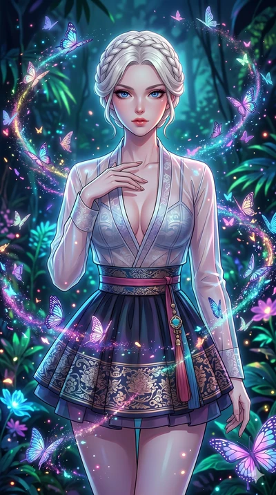 score_9, masterpiece, best quality, ultra-detailed, High-budget Anime Keyframe, vibrant colors, fluid line-art, expressive lighting, cinematic composition, Ufotable-style visual effects, top-tier animation quality, Japanese woman with delicate and el