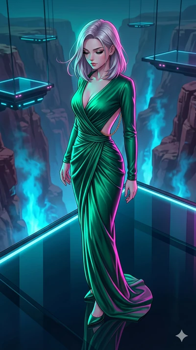 score_9, masterpiece, best quality, ultra-detailed, high-budget anime keyframe, editorial fashion photography, tasteful artistic composition, Caucasian woman, strictly human ears. cowboy shot from the thighs up, character and outfit filling the frame