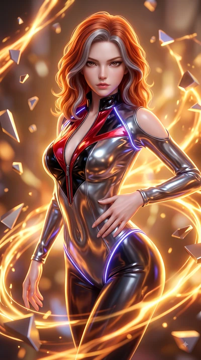 score_9, masterpiece, best quality, ultra-detailed, high-budget anime keyframe, semi-realistic 3D game render, editorial fashion photography, tasteful artistic composition, Caucasian woman. close-up cowboy shot from the waist and thighs up, the chara