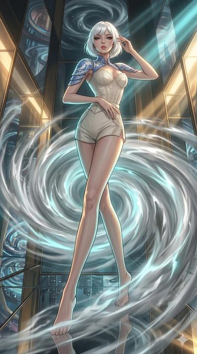 score_9, masterpiece, best quality, ultra-detailed, high-budget anime keyframe, editorial fashion photography, tasteful artistic composition, Korean woman. low angle full-body shot from head to toe showing her feet, filling the entire 9:16 vertical f