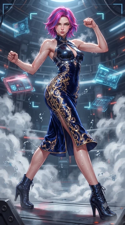 score_9, masterpiece, best quality, ultra-detailed, high-budget anime keyframe, editorial fashion photography, tasteful artistic composition, Caucasian woman. low angle full-body shot from head to toe showing her feet, filling the entire 9:16 vertica