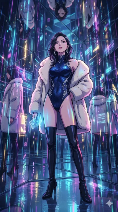 score_9, masterpiece, best quality, ultra-detailed, high-budget anime movie keyframe, cinematic anime lighting, intricate line art, Japanese woman. Dynamic full-body shot stretching the vertical silhouette across the 9:16 frame. standing victoriously